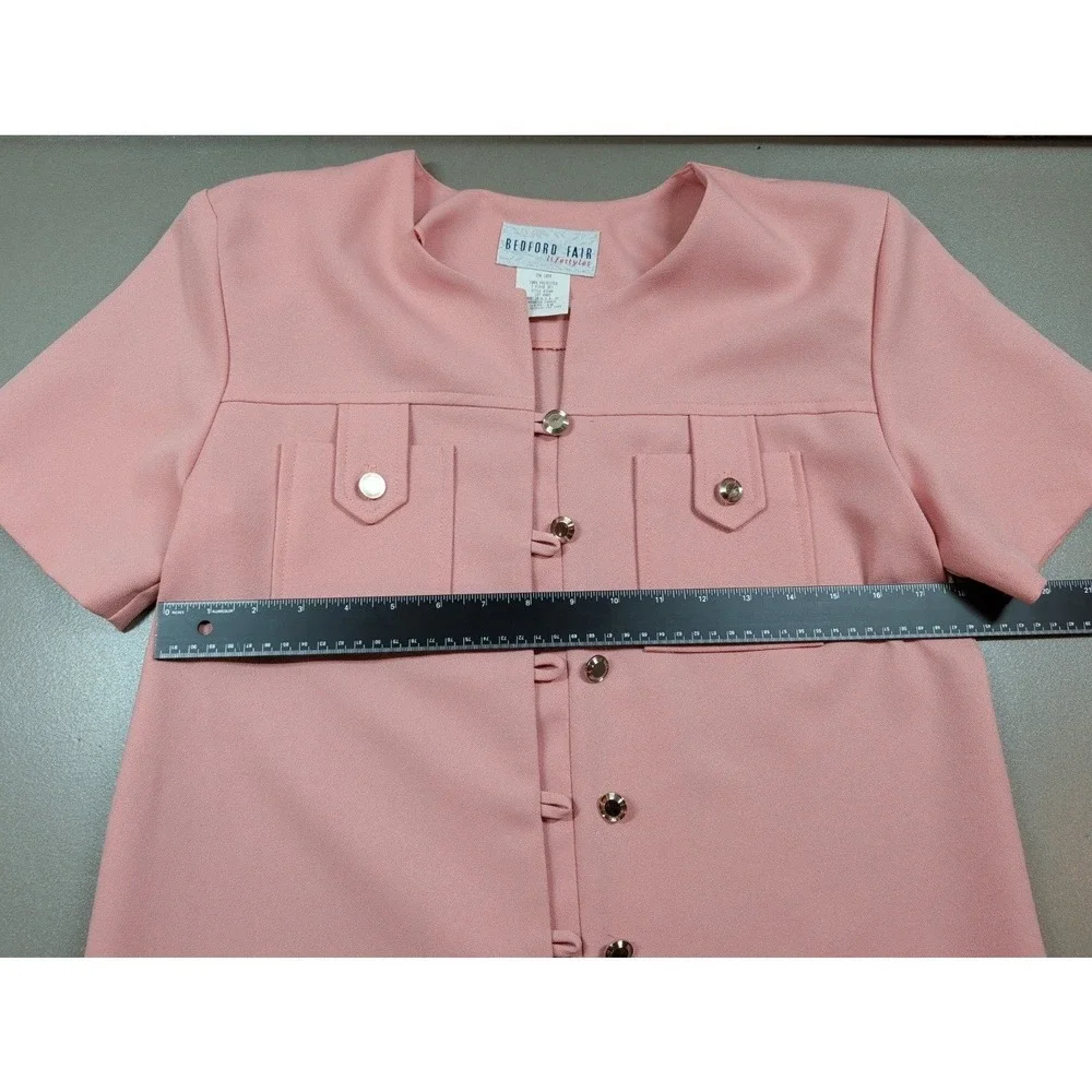 Bedford Fair Lifestyles Pink 2 Piece Pant Set Short Sleeve Button Top Size 10